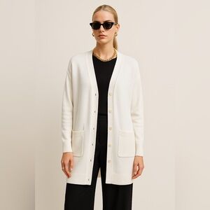 Eileen Fisher Organic Cotton Chenille Boyfriend Cardigan Soft White Size Medium